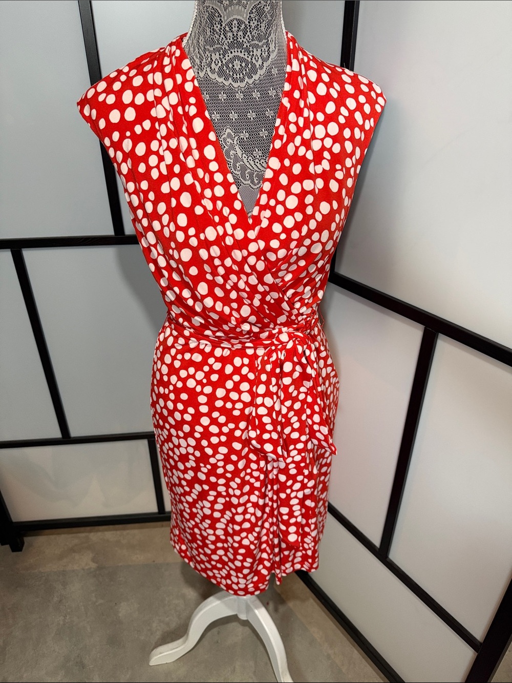 Eliza J Red and White Polka Dot Wrap Midi Dress